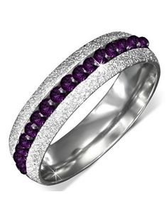 6 mm Sølvfarget Glitrende Stålring Fattet med Lilla CZ Stener