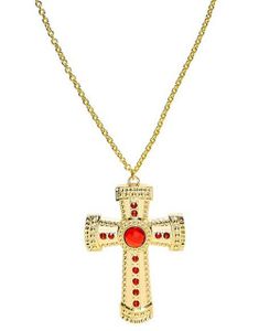 Gullfarget Kors Pyntet med Røde Stener