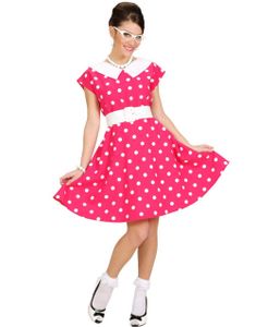 50-Talls Rosa Kjole med Prikker - Kostyme