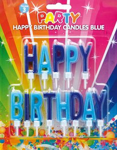 Happy Birthday Kakelys med Blå Bokstaver 6 cm