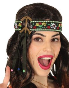 Fargerikt Hippie Pannebånd m/Peace Symbol