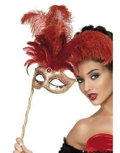 B-VARE! Dekorert Maske m/Fjær & Holdestativ Maske