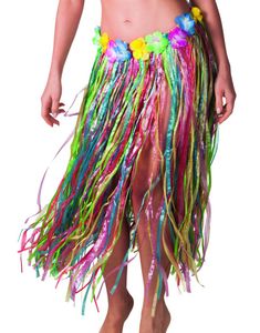 Flerfarget Hawaii-Skjørt med Blomsterkant 80 cm