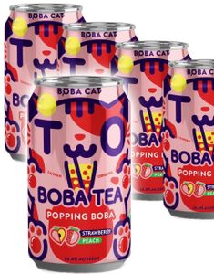 24 stk Boba Cat Peach Strawberry - Popping Bubble/Boba Tea - Helt Brett 24x320 ml (Taiwan)