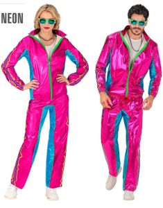 Skinnende Neon Rosa 80-talls UV Glow Grilldress til Voksen