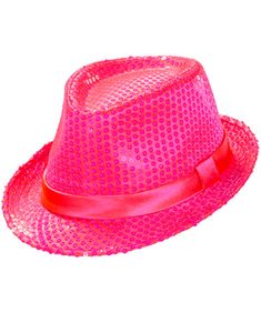 Neon Rosa Fedorahatt med Paljetter