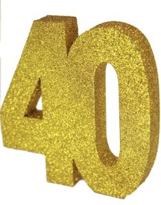 Gullfarget Glitrende 40 År Borddekorasjon 20 cm