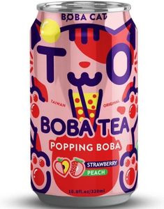 Boba Cat Peach Strawberry - Popping Bubble/Boba Tea 320 ml (Taiwan)