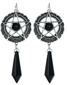 Sølvfargede Pentagram Øredobber og Svarte Stener