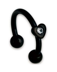 Black Round With Heart & Stone - 1,2 x 8 mm Øyenbrynspiercing