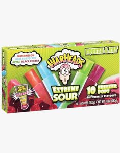 DATOVARE - 10 stk Warheads Sour Ice Pop - Kjempesure Saft-Is med 4 Assorterte Smaker (USA Import) (30.09.2025)