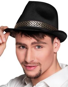 Svart Fedorahatt Pyntet med Bånd