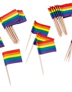 50 stk Regnbuefarget Mat/Kakeflagg 6,5x3,5 cm