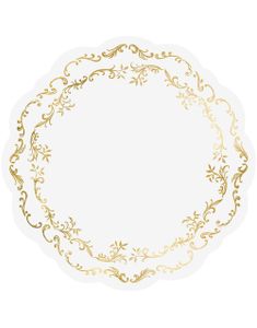 6 stk Elegante Runde Bordbrikker – Hvit med Gullmønster