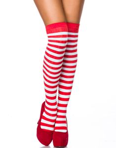 Stripete Røde og Hvite Strikkede Strømper