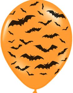 6 stk 30 cm Orange Latexballonger med Svarte Flaggermus