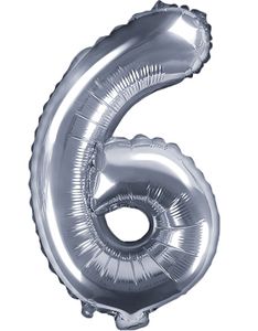 Tallet 6 - Sølvfarget 35 cm Folieballong