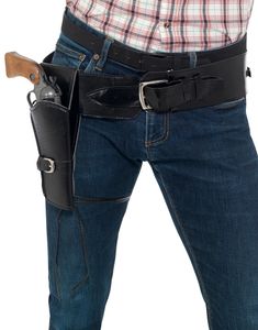 Svart Deluxe Skinnimitert Belte med Pistolhylser