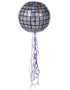 Sølvfarget Holografisk Discokule Pull-Pinata 30 cm - Disco Fever