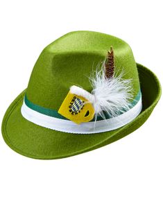 Grønn Oktoberfesthatt med Fedoraform, Bånd, Fjær og Pynt