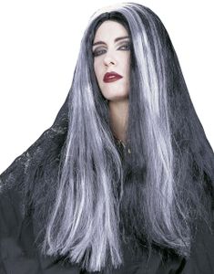 Lang Svart og Hvit Hekseparykk