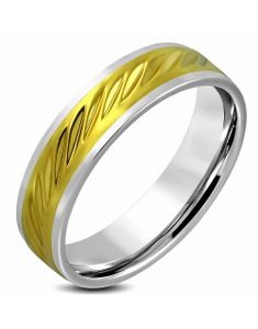 Sølv- og Gullfarget Stålring med Skråsnitt