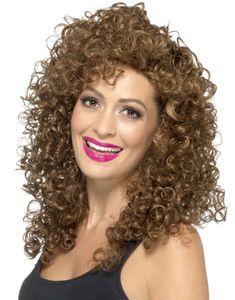 Boogie Babe Fyldig Parykk med Krøller - Brun