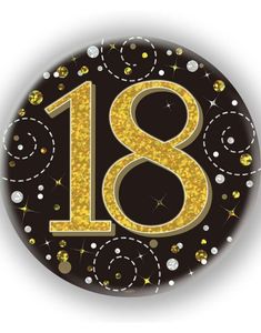18-års Feiring Svart og Gullfarget Holografisk Stor Button/Badge