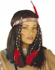 Svart Indianerparykk med Pynt