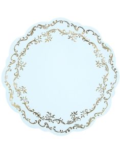 6 stk Elegante Runde Bordbrikker – Lyse Blå med Gullmønster