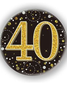 40-Års Feiring Svart og Gullfarget Holografisk Stor Button/Badge