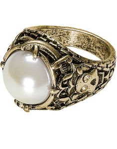 Gullfarget Ring med Hvit Perle