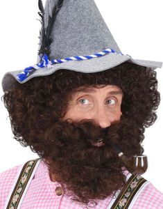 Krøllete Parykk, Bart og Skjegg - Brun