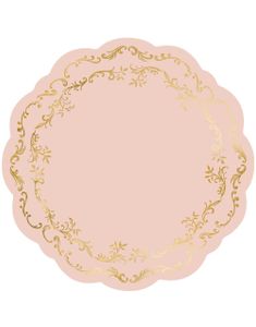 6 stk Elegante Runde Bordbrikker – Rosa med Gullmønster