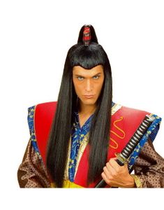 Lang Svart Samurai Parykk