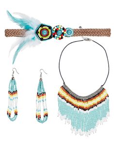 Indianersett med Hodepynt, Øredobber og Smykke
