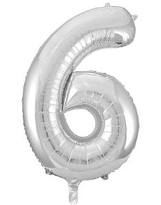Tallet 6 - Sølvfarget JUMBO Folieballong 86 cm