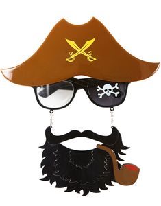 Piratbriller med Hatt, Skjegg og Pipe