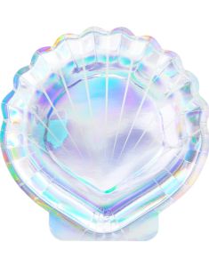6 stk Iriserende Kamskjell Papptallerkener 18 cm - Fortryllende Havfrue