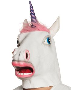 Enhjørning Maske med Rosa Hår og Lilla Horn