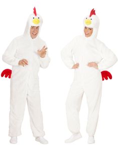Hvitt Unisex Kyllingkostyme i Plysj