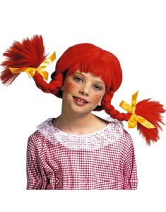 Pippi Inspirert - Orange Barneparykk med Fletter