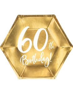 6 stk Gullfarget Sekskantet 60th bursdagstallerkener 20 cm