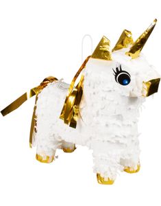 Hvit og Gullfarget MINI Enhjørning Pinata 21x16 cm - Unicorn Gold