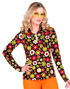 60's Mørk Blomstrete Hippie Kostymeskjorte til Dame