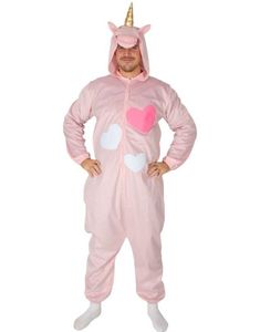 Rosa Unicorn Kostyme i Plysj med Hette til Mann