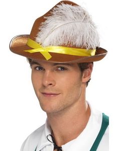 Bayersk Oktoberfesthatt med Fjær og Gult Bånd