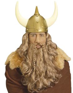 Viking - Lang Rød-Brun Parykk, Skjegg og Bart