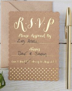 10 stk Brune RSVP Kort med Folierte Gullprikker - Vintage with Gold