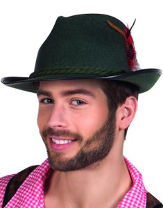Mørk Grønn Oktoberfesthatt pyntet med Tvinnet Bånd og Fjær